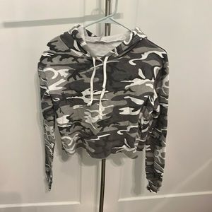 LUCY White & Gray Camo Cropped Hoodie